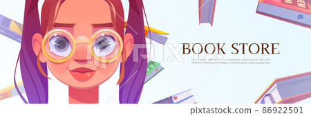 Book store cartoon banner with young woman face Book store cartoon banner with young woman face 86922501