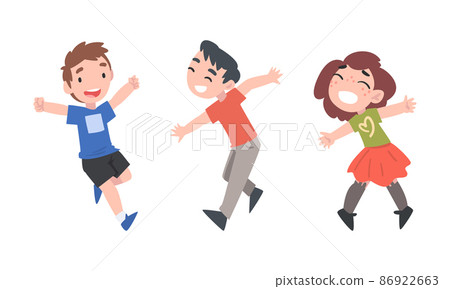 Happy smiling kids jumping and having fun... - Stock Illustration ...