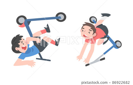 Little boys falling down from kick scooters cartoon vector illustration Little boys falling down from kick scooters cartoon vector illustration 86922682