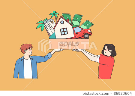 Happy man and woman dream of goals accomplishment Happy man and woman dream of goals accomplishment 86923604