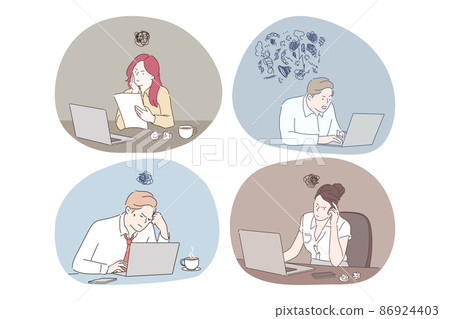 Online work, thinking during work with laptop in office concept Online work, thinking during work with laptop in office concept 86924403