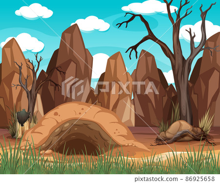 Dry nature landscape with rock mountains and cave 86925658