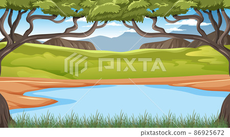 Empty savanna forest landscape Empty savanna forest landscape 86925672