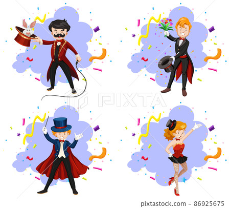 Set of magicians with confetti background Set of magicians with confetti background 86925675