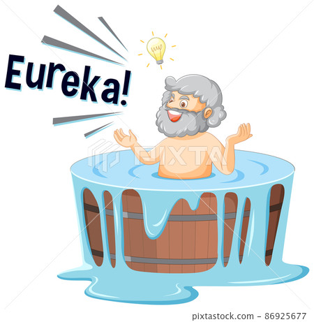 Archimedes in bath cartoon with the word Eureka Archimedes in bath cartoon with the word Eureka 86925677