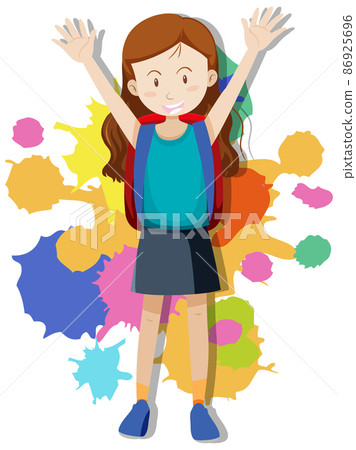 Happy girl with both hands up in the air Happy girl with both hands up in the air 86925696