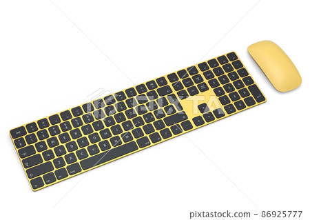 Modern gold aluminum computer keyboard and mouse isolated on white background. Modern gold aluminum computer keyboard and mouse isolated on white background. 86925777