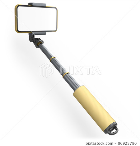 Realistic smartphone with blank white screen and selfie stick isolated on white Realistic smartphone with blank white screen and selfie stick isolated on white 86925780