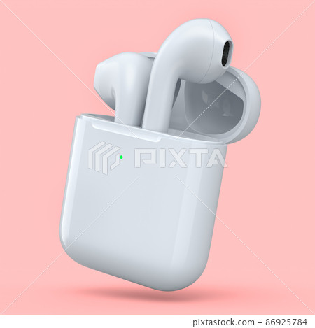 Wireless bluetooth headphones in white case isolated on pink background 86925784