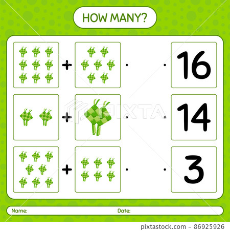 How many counting game with ketupat. worksheet for preschool kids, kids activity sheet, printable worksheet How many counting game with ketupat. worksheet for preschool kids, kids activity sheet, printable worksheet 86925926