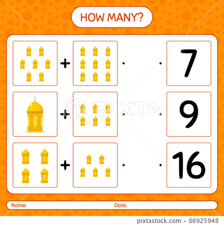 How many counting game with arabic lantern. worksheet for preschool kids, kids activity sheet, printable worksheet How many counting game with arabic lantern. worksheet for preschool kids, kids activity sheet, printable worksheet 86925948