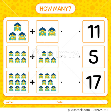 How many counting game with mosque. worksheet for preschool kids, kids activity sheet, printable worksheet 86925982