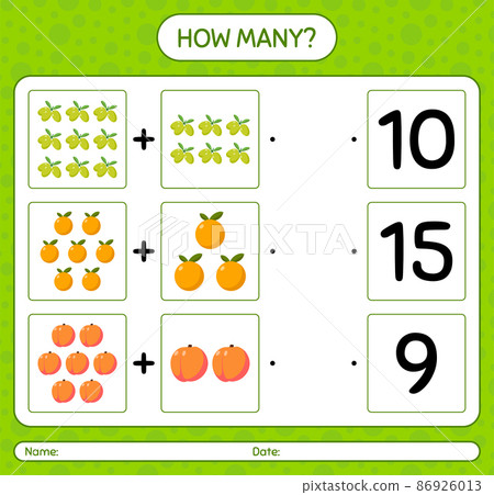 How many counting game with fruit. worksheet for preschool kids, kids activity sheet, printable worksheet 86926013