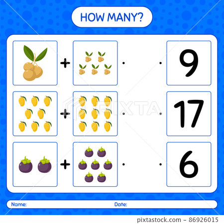 How many counting game with fruit. worksheet for preschool kids, kids activity sheet, printable worksheet 86926015