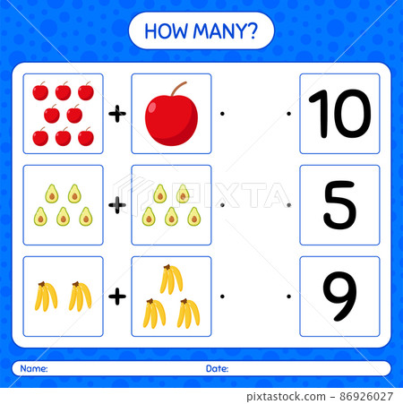 How many counting game with fruit. worksheet for preschool kids, kids activity sheet, printable worksheet How many counting game with fruit. worksheet for preschool kids, kids activity sheet, printable worksheet 86926027