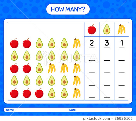 How many counting game with fruit. worksheet for preschool kids, kids activity sheet, printable worksheet How many counting game with fruit. worksheet for preschool kids, kids activity sheet, printable worksheet 86926105