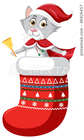 Cute cat in Christmas stocking in cartoon style - Stock Illustration ...