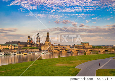 Dresden Germany, city skyline at Elbe River and Augustus Bridge 86927107