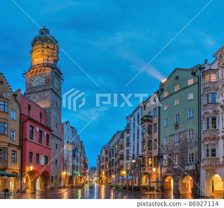 Innsbruck Austria, night city skyline at historic old town of Herzog Friedrich Street 86927114
