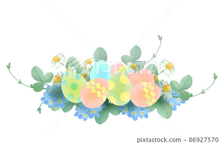 Flowers and Easter eggs watercolor illustration 86927570