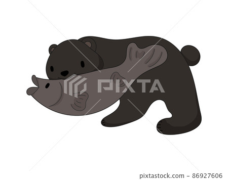 帶有添加鮭魚的熊的小雕像的插圖 帶有添加鮭魚的熊的小雕像的插圖 86927606