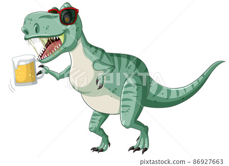 Tyrannosaurus rex dinosaur holding beer glass in cartoon style Tyrannosaurus rex dinosaur holding beer glass in cartoon style 86927663