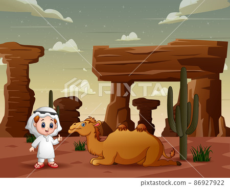 Cartoon a caravan is herding camels in the desert 86927922