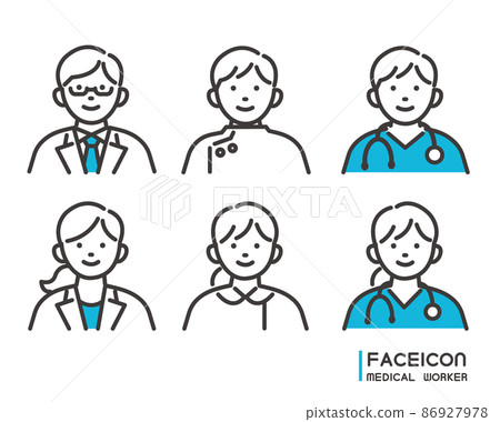 簡單易用的福利，醫務人員/醫生/護士人臉圖標矢量圖解素材 86927978