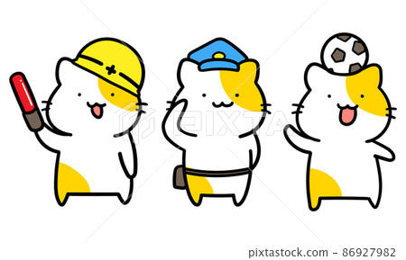 像男孩一樣工作的貓角色的手寫風格插圖集 86927982