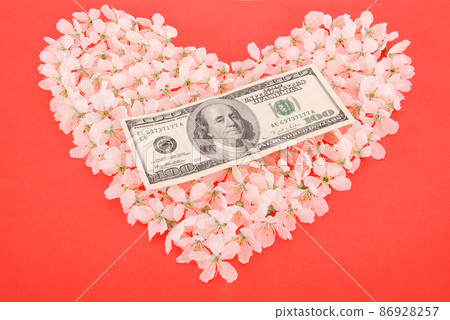 Dollar on heart made of flowers 86928257