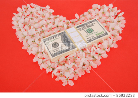 Dollar on heart made of flowers Dollar on heart made of flowers 86928258