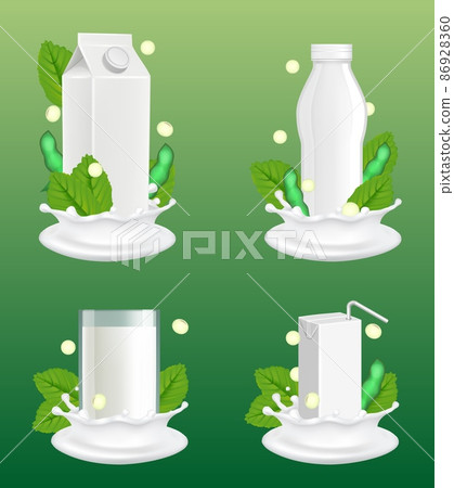 Soy milk package vector realistic mockup set Soy milk package vector realistic mockup set 86928360