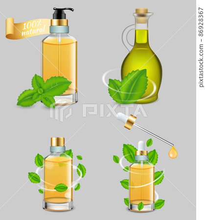 Peppermint essential oil set, vector realistic illustration Peppermint essential oil set, vector realistic illustration 86928367