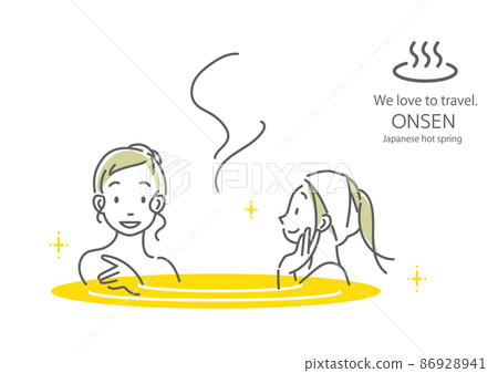 兩位年輕女性在溫泉中放鬆 簡單時尚的線條藝術插圖 86928941