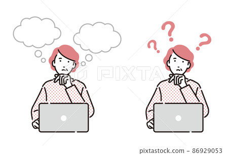Senior woman thinking while using a personal computer Senior woman thinking while using a personal computer 86929053