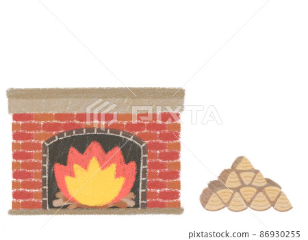 用蠟筆劃的壁爐和木柴 86930255