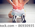 Injured spine. Young handsome muscular athlete having spine pain 86930935