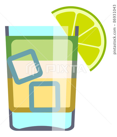 Summer cocktail icon. Fresh citrus slice on cold drink glass 86931043