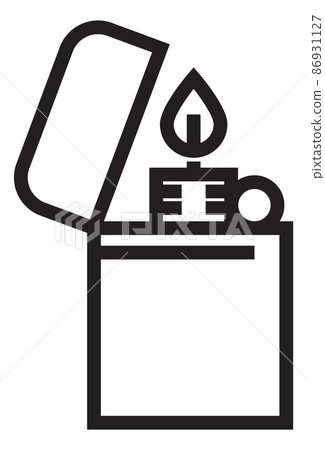 Lighter with fire flame from burning gas. Linear icon 86931127