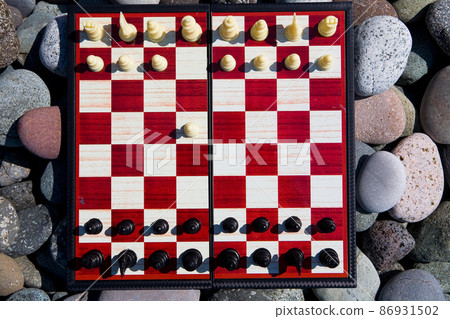White and black pieces are placed on the chessboard, white made the first move. White and black pieces are placed on the chessboard, white made the first move. 86931502