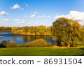 Beautiful autumn landscape with a river on a sunny day. 86931504