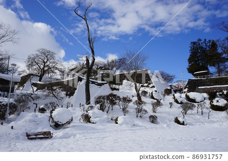 Morioka Castle Ruins Park with stunning stone walls 86931757