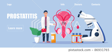 Andrologist, prostate cancer concept vector. Medical illustration of andrology for web, landing page, blog. Ovary, testis, adrenal gland are shown. 86931765