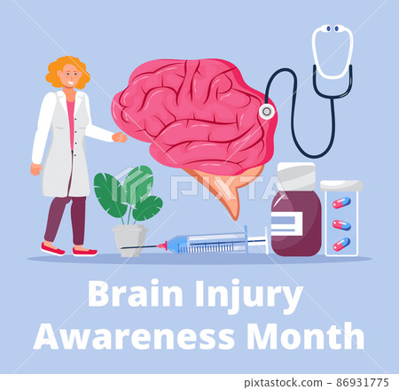 Brain injury awareness month concept vector. Medical event is celebrated in March. Neurology healthcare, dementia, Alzheimer, Parkinson illness. 86931775