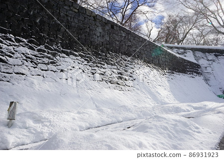 Morioka Castle Ruins Park with stunning stone walls 86931923
