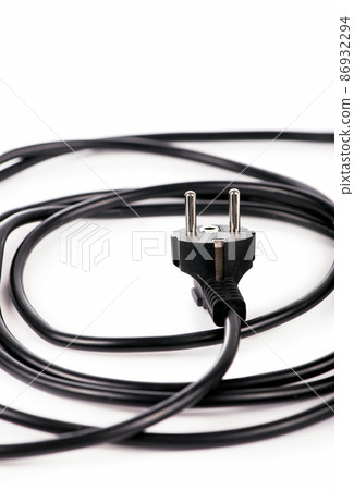 Electrical power cable with EU plug. Object is isolated on white background without shadows. 86932294