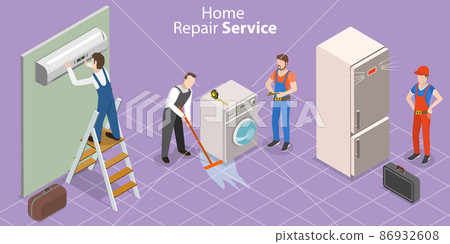 3D Isometric Flat Vector Conceptual Illustration of Professional Home Repair Service 86932608