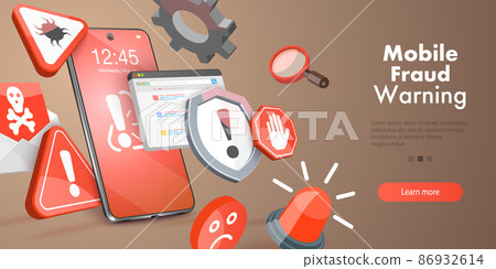 3D Vector Conceptual Illustration of Mobile Fraud Warning 3D Vector Conceptual Illustration of Mobile Fraud Warning 86932614