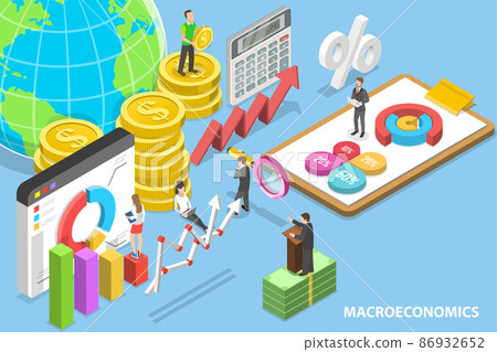 3D Isometric Flat Vector Conceptual Illustration of Macroeconomics 86932652