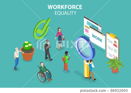 3D Isometric Flat Vector Conceptual Illustration of Workforce Equality 3D Isometric Flat Vector Conceptual Illustration of Workforce Equality 86932693